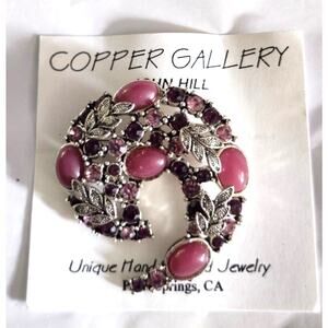 Vtg John Hill Copper Gallery Pink Purple Swoosh  Pin Brooch on Card
